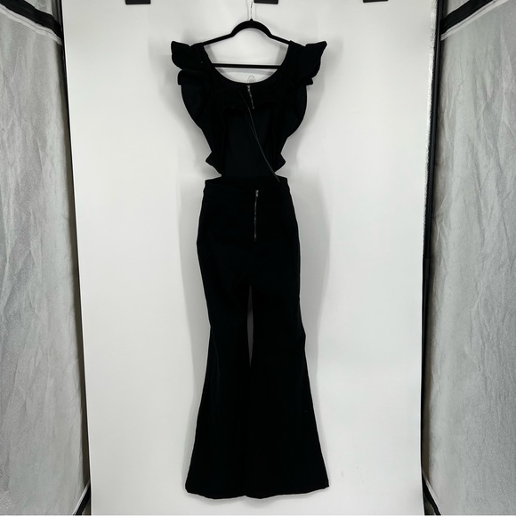 Jealous Tomato Denim Black Cutout Ruffle Sleeveless Wide Leg Overall Jumpsuit - Picture 7 of 9